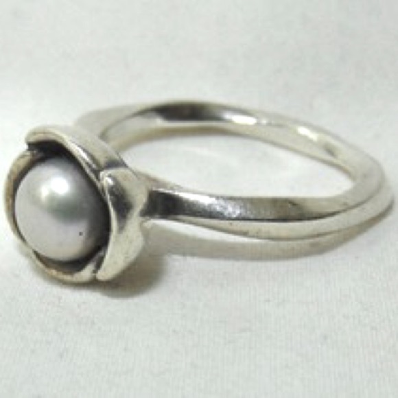 RETIRED VINTAGE Pandora Sterling Silver My Wish Grey Freshwater Pearl Ring - Picture 2 of 4